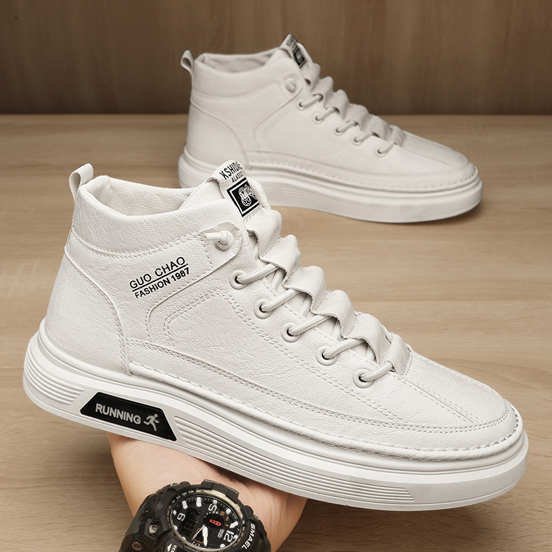 高帮男鞋秋季一脚蹬运动休闲平板鞋男士皮鞋防水防滑百搭小白潮鞋