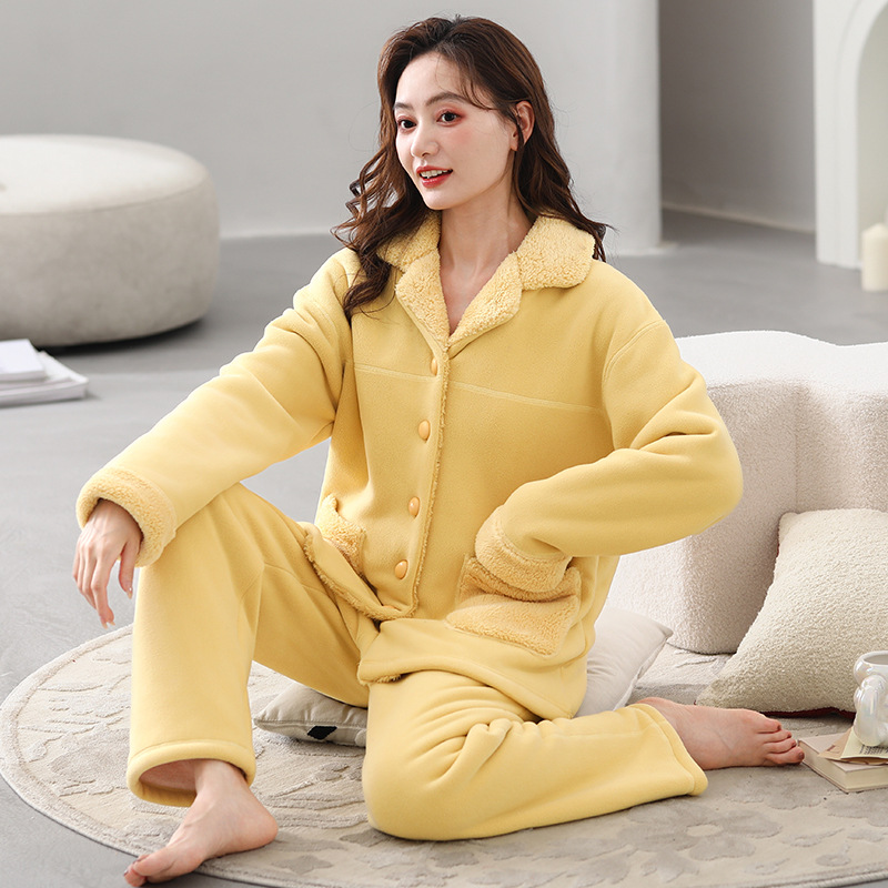 复合绒睡衣女秋冬季冬款珊瑚绒加厚加绒法兰绒家居服冬天保暖套装