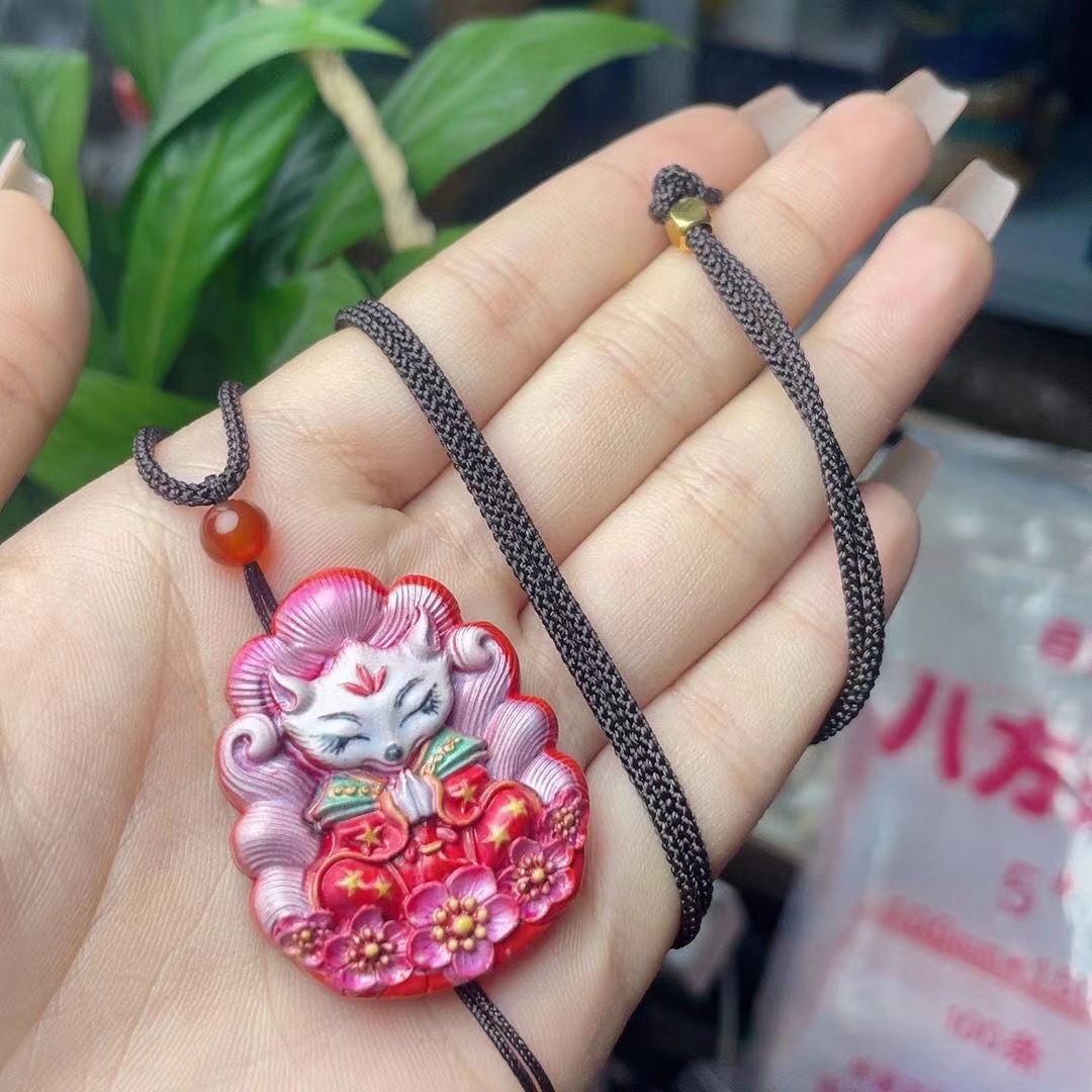 高含量帝王砂珐琅彩九尾狐狸吊坠挂饰毛衣链吊坠女士可佩戴款式