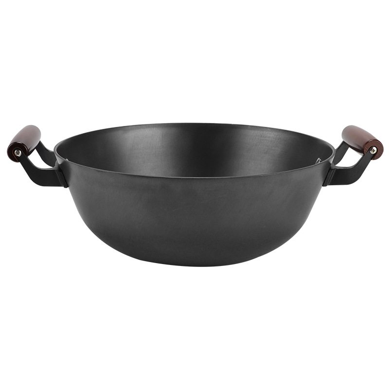 南城县恒信锅业铸造厂铸铁双耳铁锅家用不粘加深大炒菜锅圆底炒锅