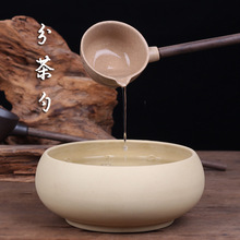 I9AT陶瓷分茶勺长柄煮茶勺子蒸茶器分茶汤勺茶水舀茶勺木质手把舀