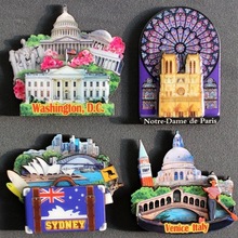 巴黎圣母院白宫澳大利亚法国美国意大利磁性木质滴胶纪念冰箱贴