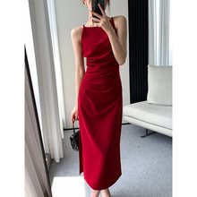 订婚礼服吊带纯欲红色裙子结婚平时可穿回门连衣裙夏季敬酒服新娘