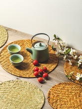 海草手工编织圆形餐垫桌垫复古隔热垫茶垫室内中式餐防烫桌垫装饰