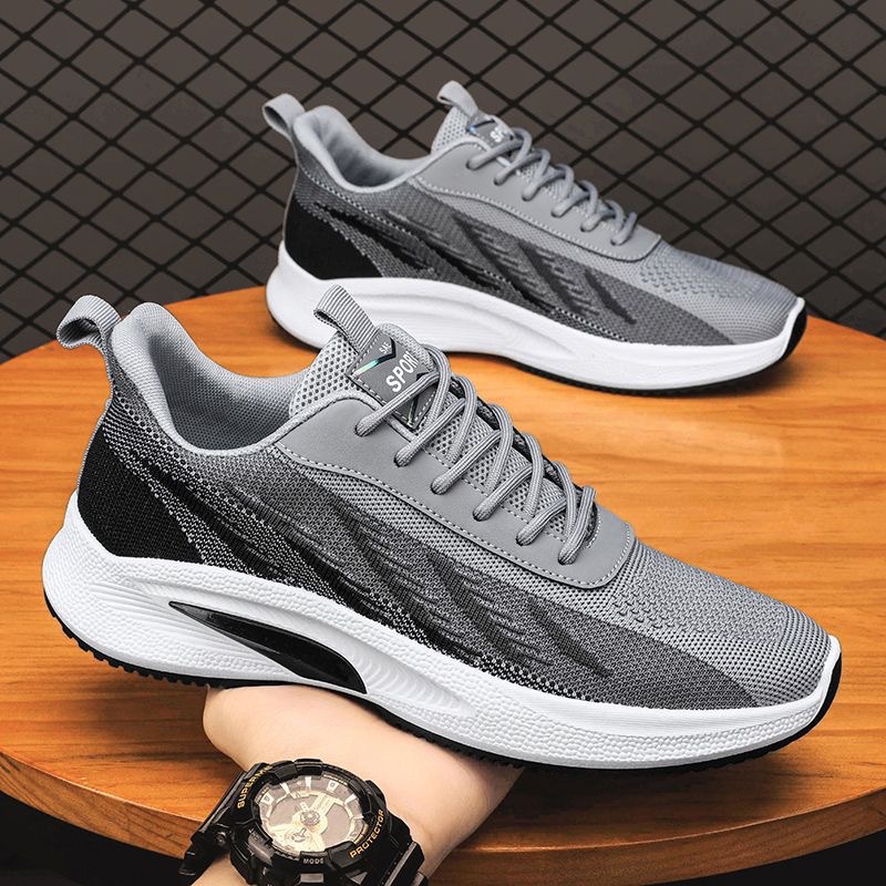 2023 New Flying Woven Men's Shoes Korean-Style Fashionable Breathable Mesh Sneakers Outdoor Casual Running Shoes Foreign Trade
