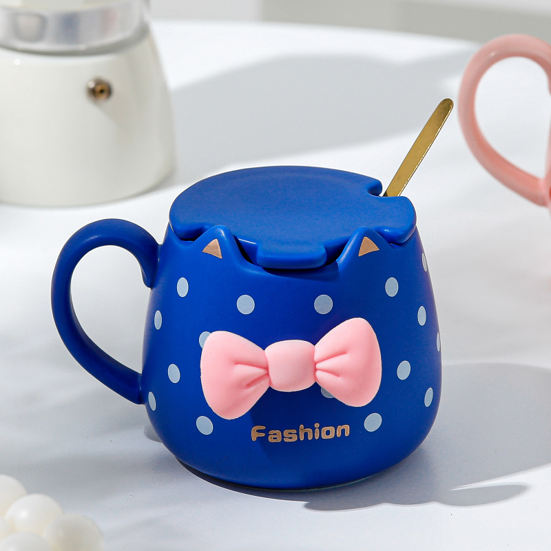 Creative Personality Bow Mug Good-looking Girl Heart Ceramic Cup Gift Wholesale with Cover and Spoon