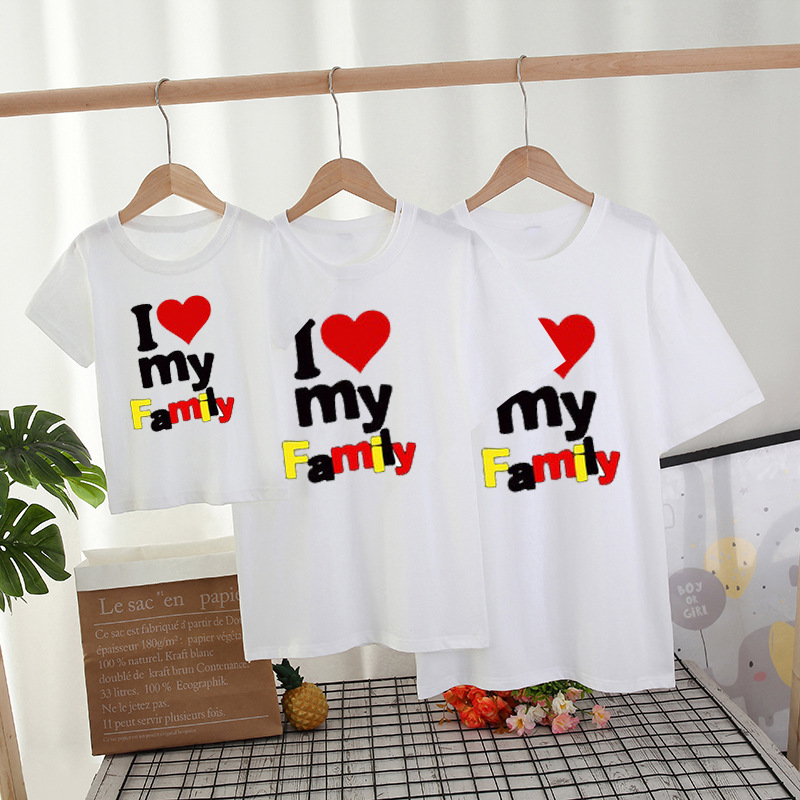 i love my family简约字母爱心印家庭亲子装上衣短袖t恤欧美跨境