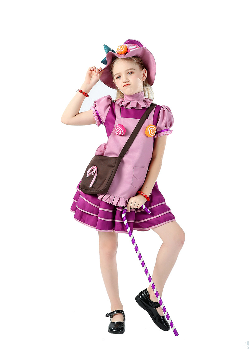 新款万圣节服装 儿童cosplay游戏角色服装糖果女巫璐璐紫色连衣裙
