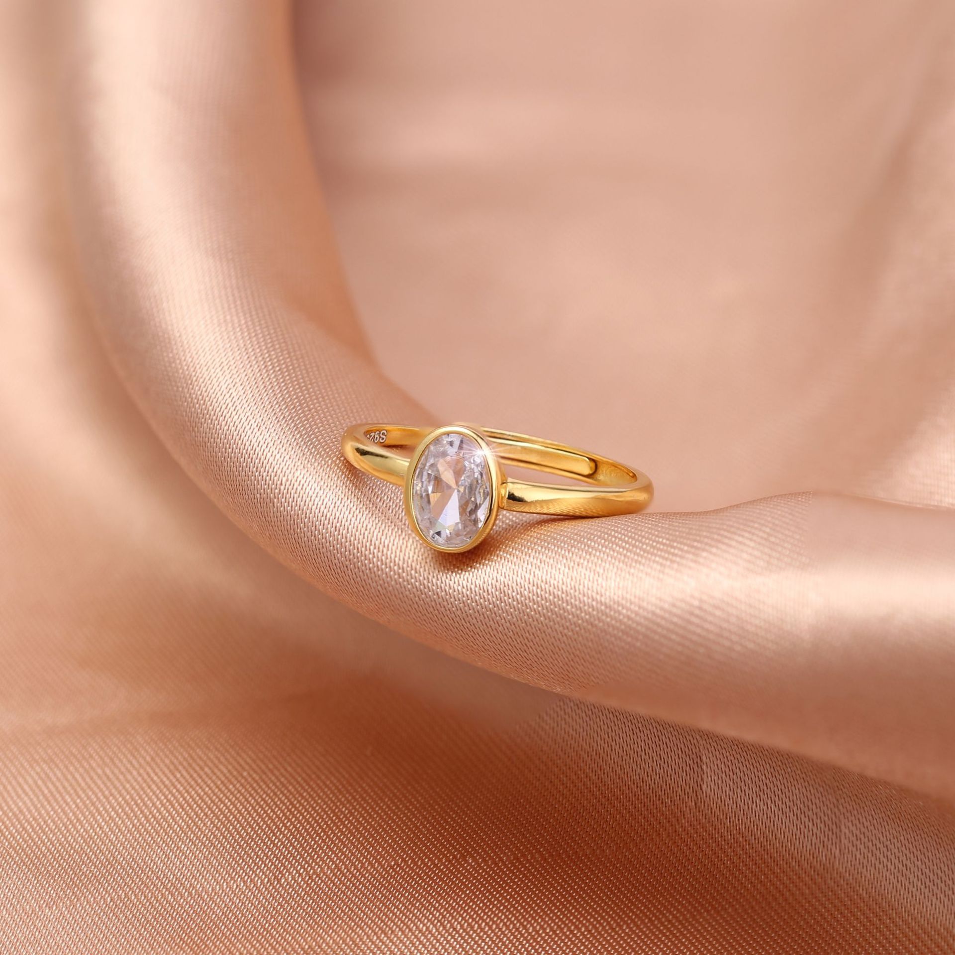 s925纯银时尚潮流欧美风原创小众设计简约通勤百搭椭圆戒指ins风