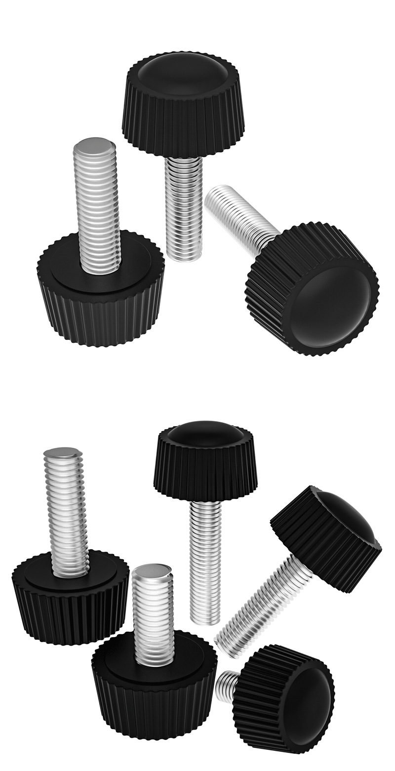 圆头胶木手拧螺栓白色m4全螺纹型m5胶头直纹m6黒色圆柱头手柄螺丝