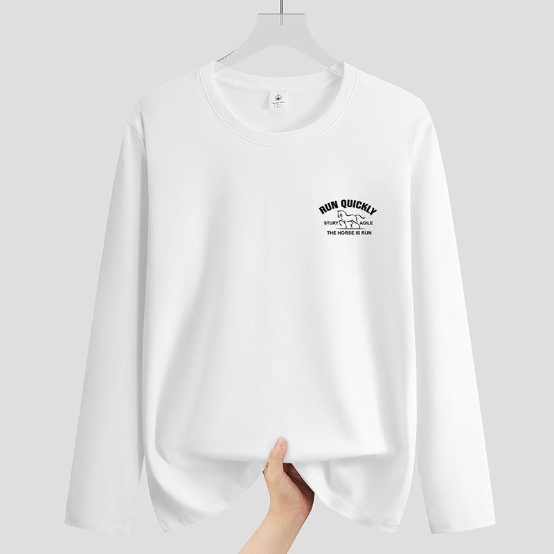 新款重磅纯棉长袖t恤男士圆领秋衣休闲宽松学生上衣大码打底衫