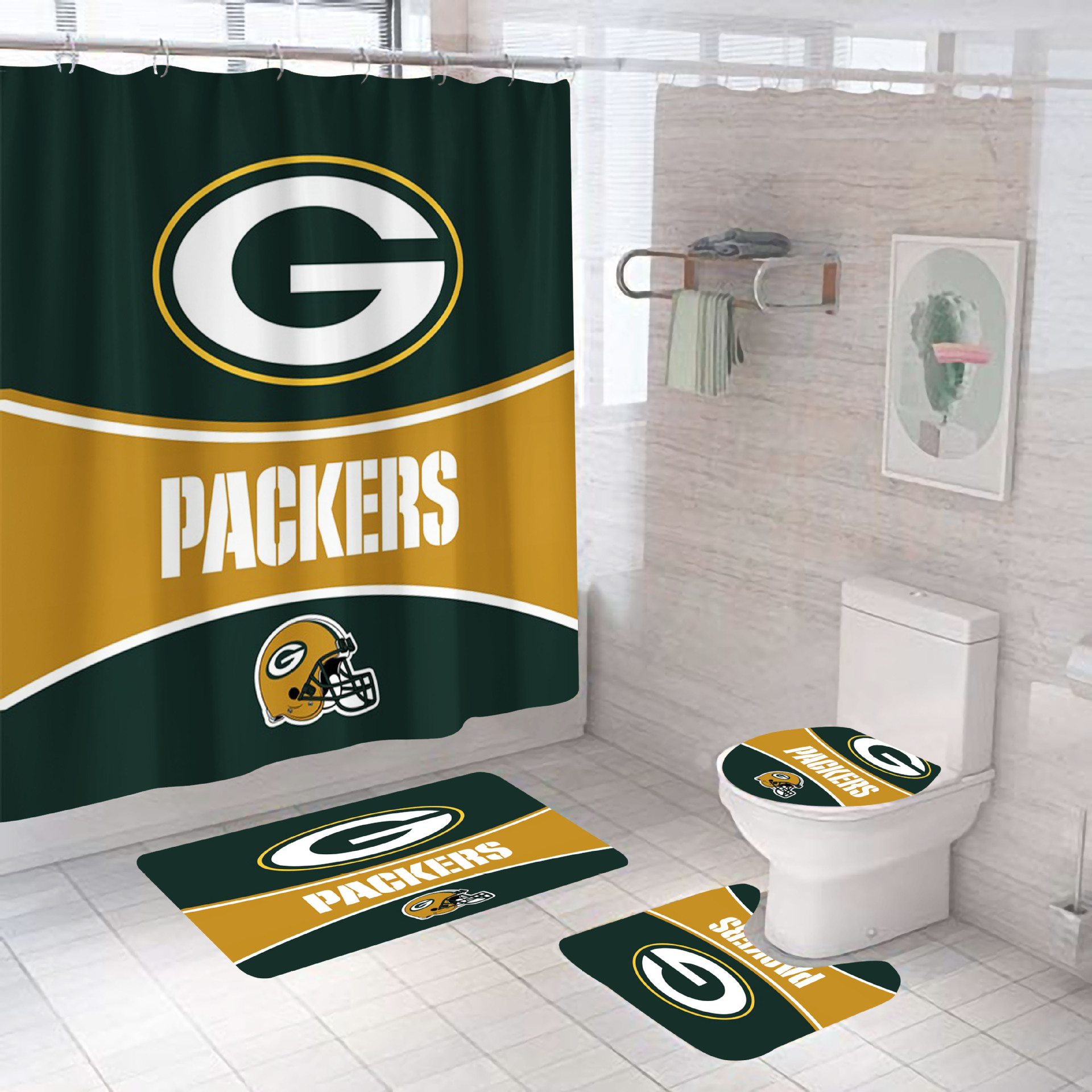 Factory Direct Sales 3D Personalized Icon HD Digital Printing Mildew-Proof Waterproof Polyester Bathroom Shower Curtain Set