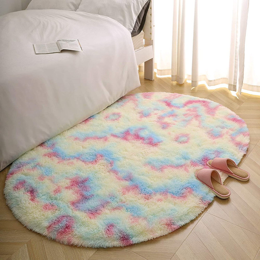 Amazon Rainbow Color Nordic Instagram Style Oval Long Wool Carpet Living Room Cushion round Tablecloth Hanging Basket Children's Room Carpet