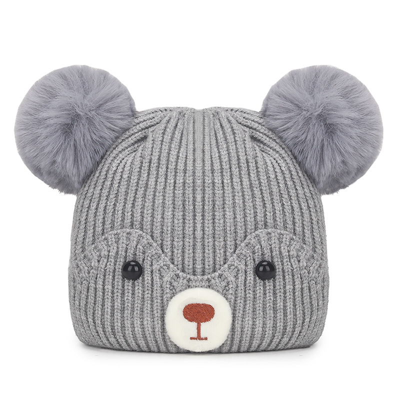 Children's Hat Autumn and Winter Korean Cute Bear Fur Ball Knitted Hat Infant Female and Male Baby Earflaps Woolen Hat