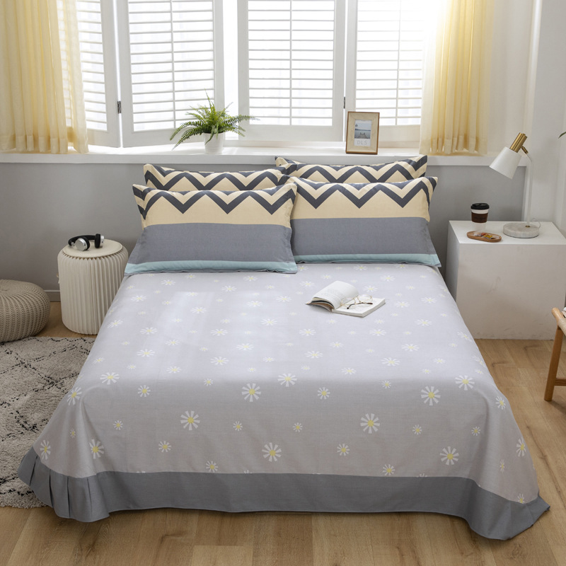 双色拼接雪花印花半活性印染纯棉床单单品大尺寸240*265cm