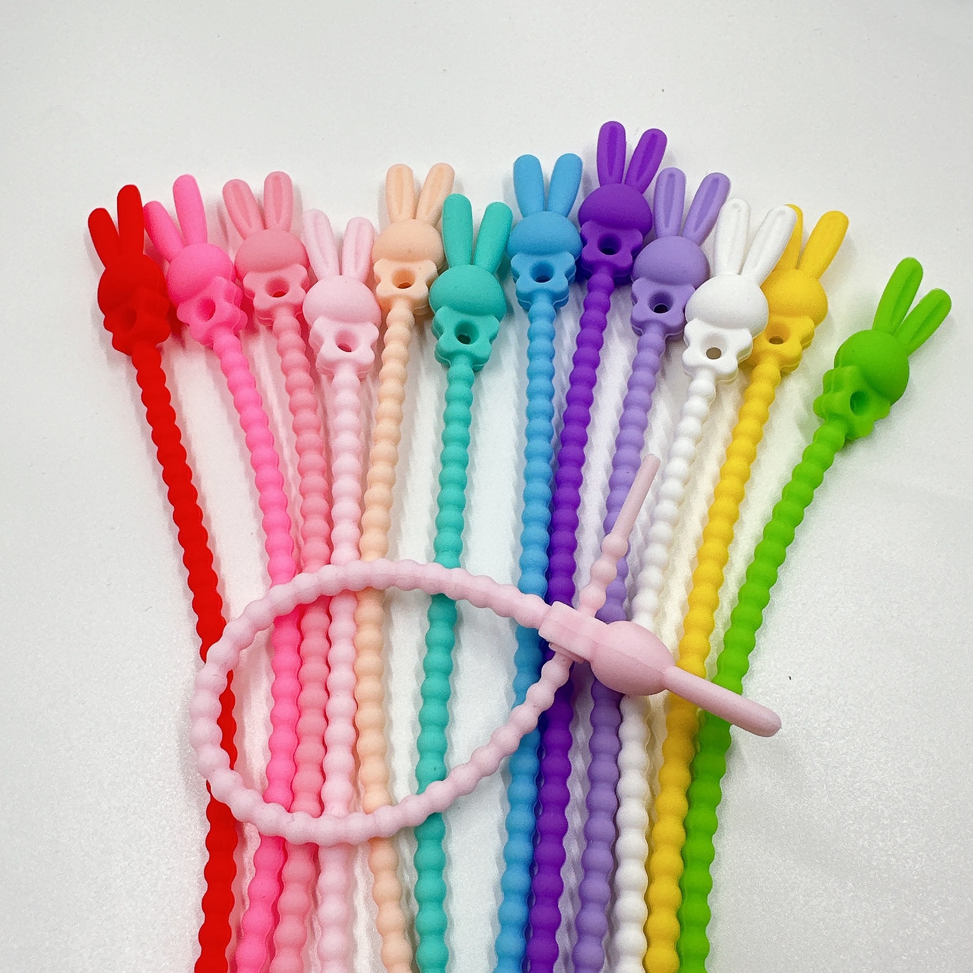 Rabbit Cartoon Animal Silicone Cable Tie Handmade DIY Ornament Accessories Natural Korean Rainbow Epoxy Sleepy Rope