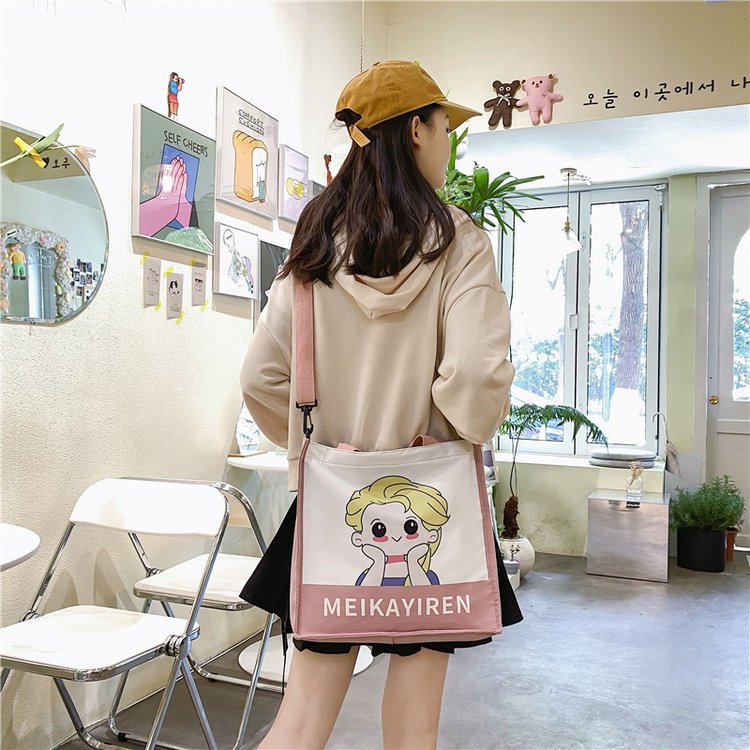 Japanese College Style Simple Cute Sweet Cartoon Little Girl Princess Contrast Color Soft Girl Student Handheld Crossbody Bag