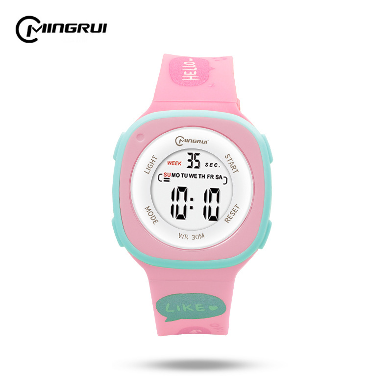 New Square Printed Strap Student Watch Female Girl Ins Style Simple Printed Alarm Clock Timing Luminous Protection