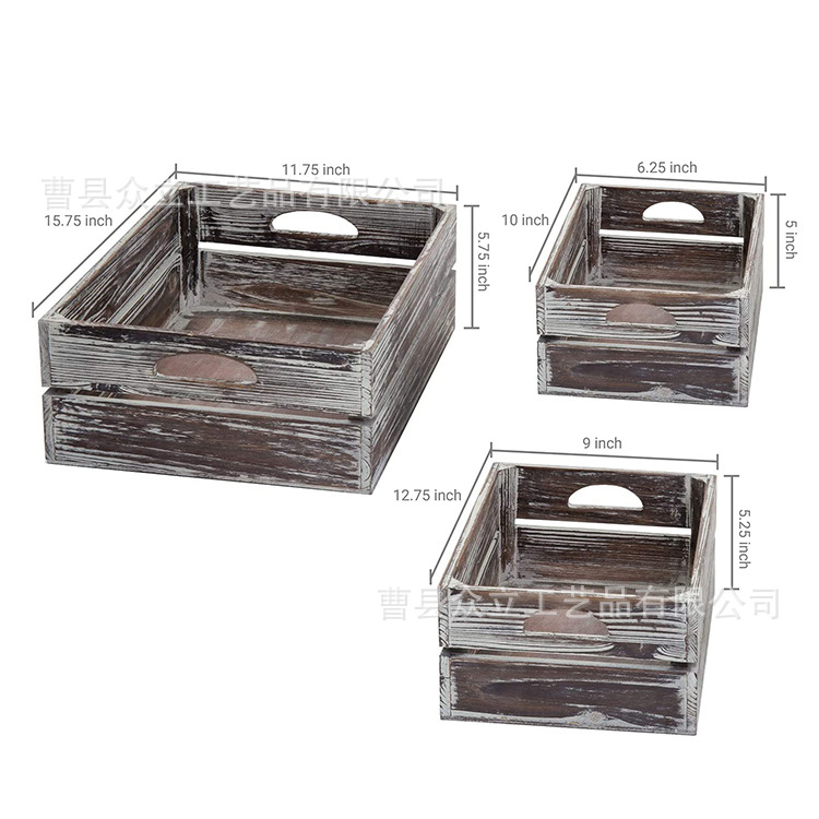 3-Piece Set Country Style Brown Wooden Nesting Box Desktop Jewelry Storage Box Wood Twist Wooden Crate