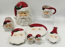 陶瓷圣诞杯碟密封罐SP餐巾架圣诞老人彩绘节日用品装饰摆件