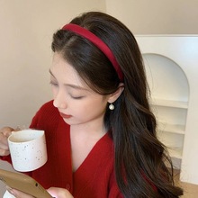 韩国复古红色缎面细发箍女高颅顶压发洗脸头箍发卡高级感发饰头饰