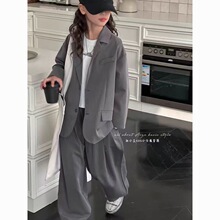 女童春季西服套装儿童休闲两件套2024春秋新款女大童时髦宽松衣服