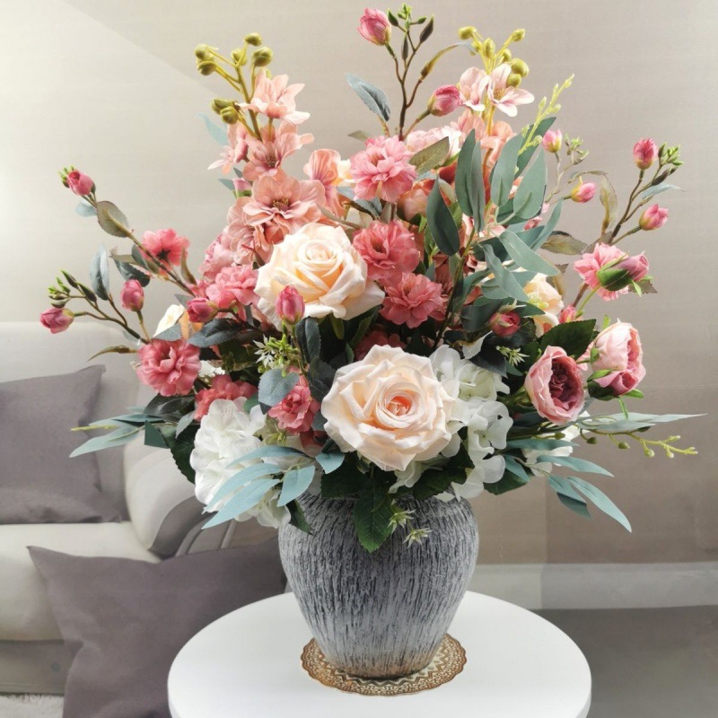 仿真花餐桌假花玫瑰花居家新房装饰绢花婚庆酒店花艺插花套装跨境