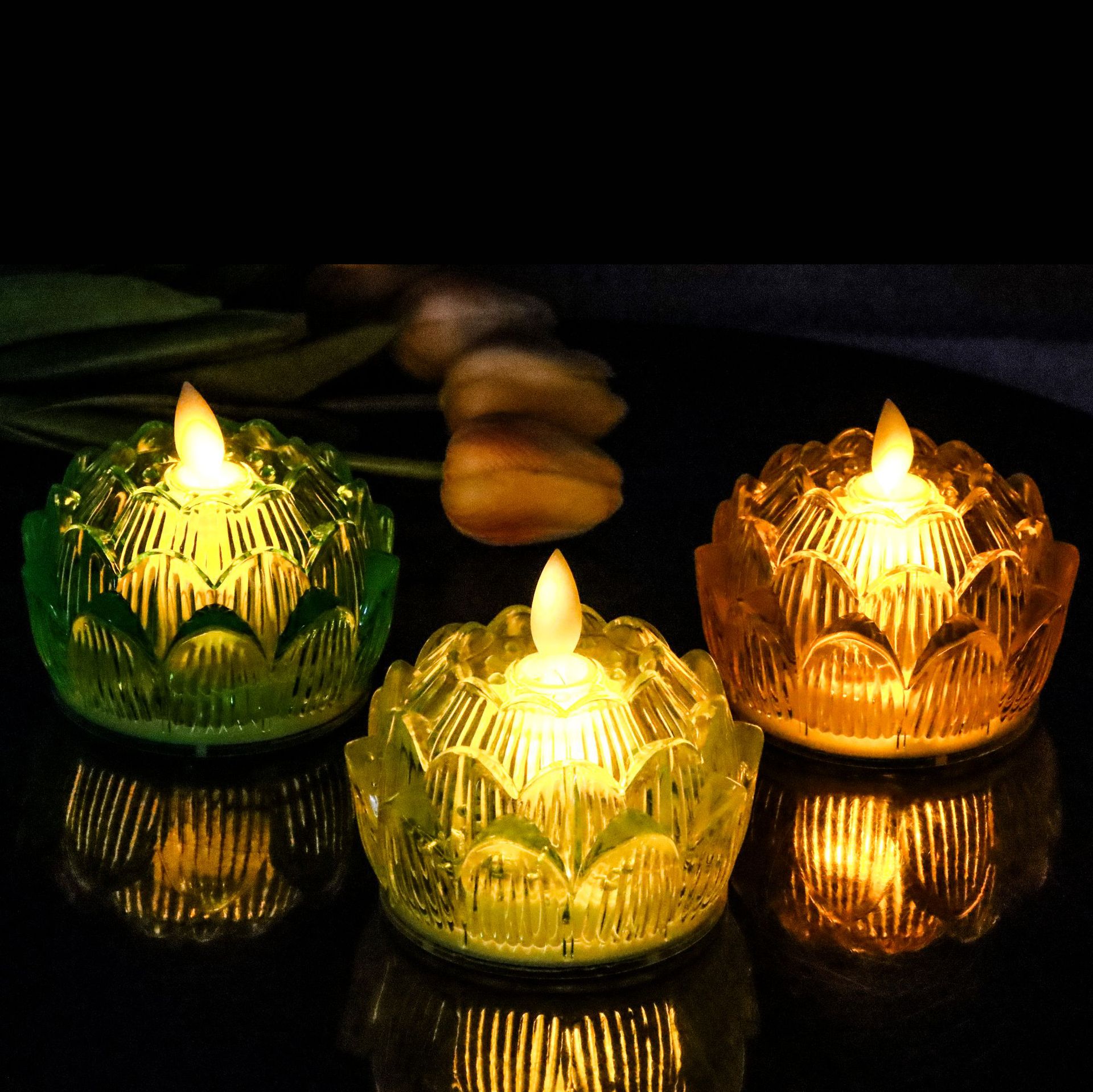 仿真蜡烛灯七彩led莲花灯塑料蜡烛中秋节寺庙家用长明灯莲花蜡烛