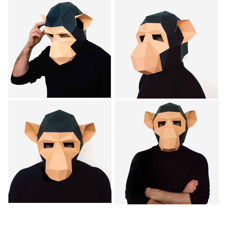 头盔头套猴子面具可穿戴手工纸模型化装舞会diy创意礼物