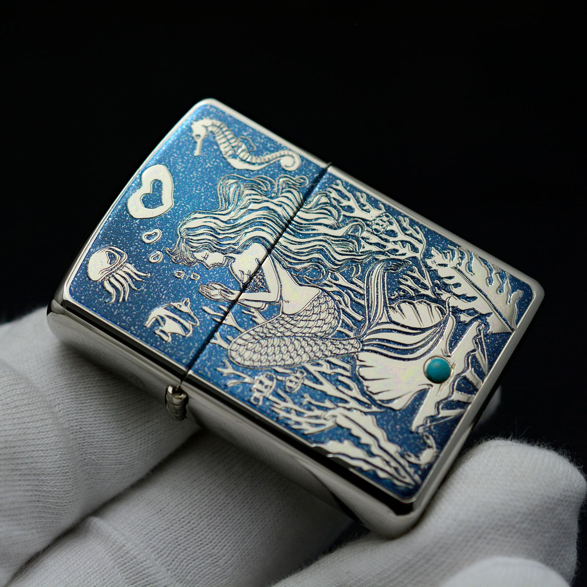 正品zippo之宝打火机日版美人鱼绿松石