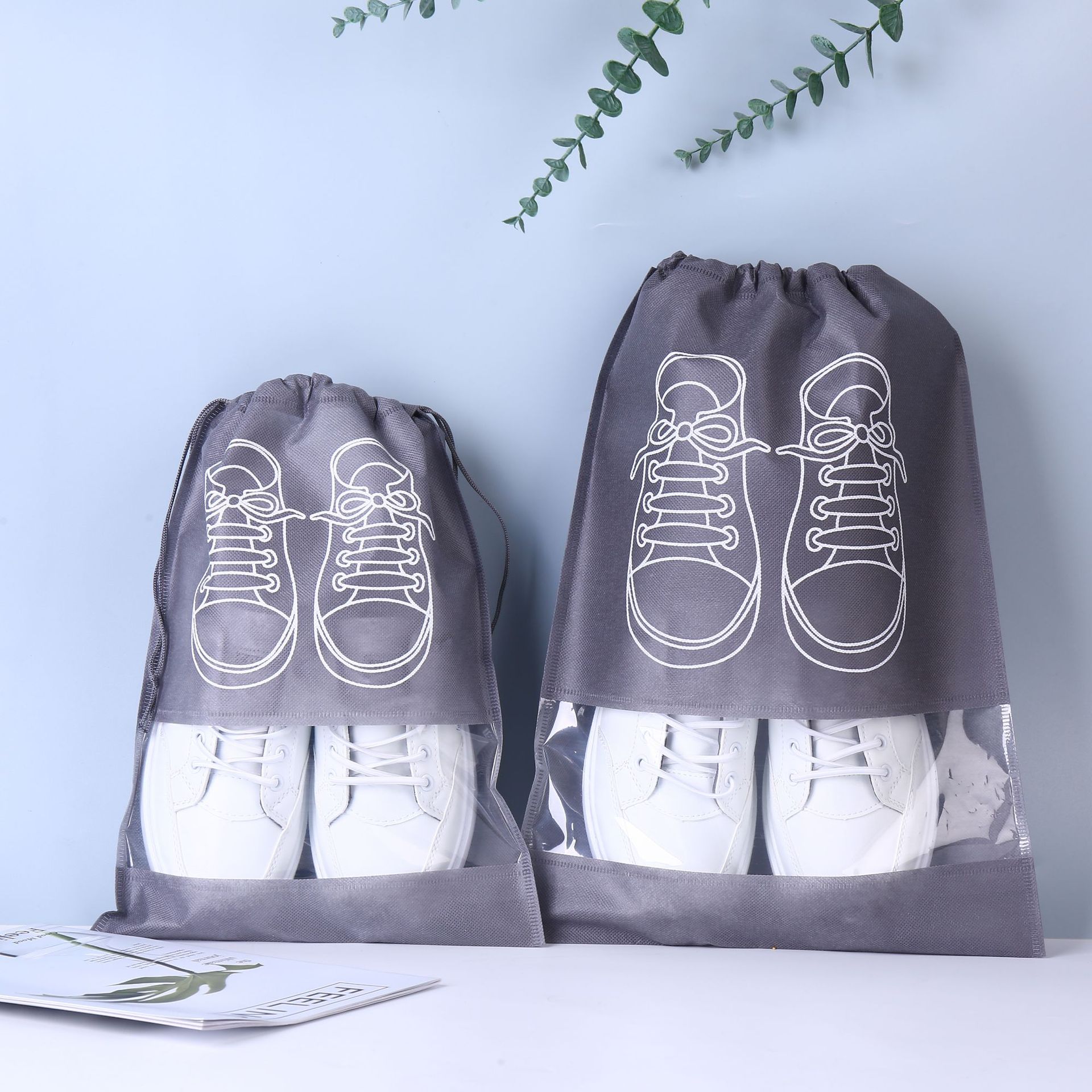 Shoes Storage Bag Shoes Bag Non-Woven Fabric Dustproof Moisture-Proof Travel Artifact Shoes Storage Household Transparent Shoe Cover