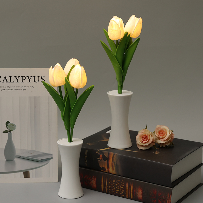 New LED Tulip Small Night Lamp Interior Decoration Bedside Decorations Ins Sleep Light Simulation Flower Ambience Light