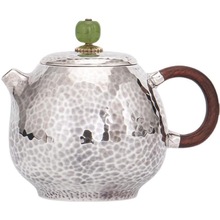 手工银壶泡茶壶纯银手工锤纹小茶壶家用茶道茶具龙蛋
