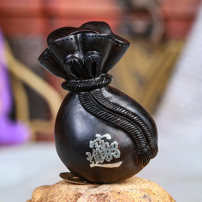 中歪钱袋 招财进宝 纯手工制作黑檀木 木质工艺品 厂家定制手把件