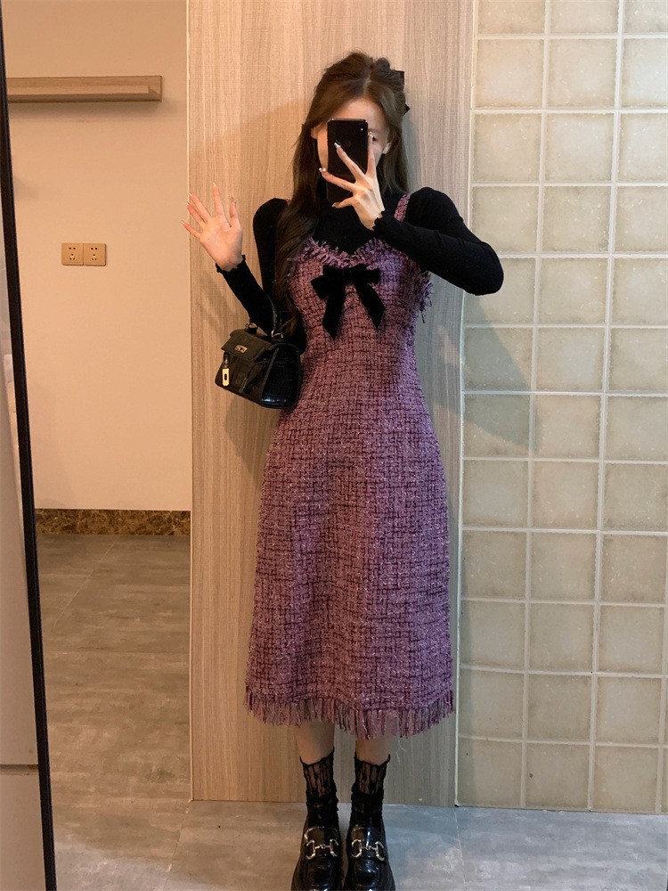 2024 Spring New Style Expensive Purple Tassel Classic Style Dress Bottoming Shirt Early Spring Stylish Two-Piece Suit Tide Women Clothes