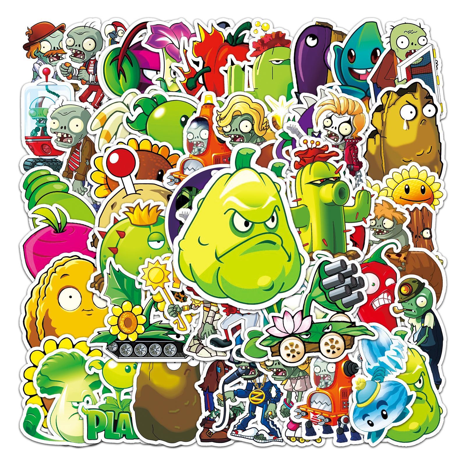 50张卡通植物大战僵尸游戏贴纸行李箱冰箱滑板车涂鸦防水贴纸