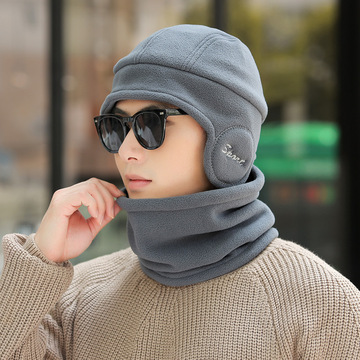 爆款男士sport抓绒保暖防寒围脖帽子套装 秋冬东北防寒滑雪骑车帽