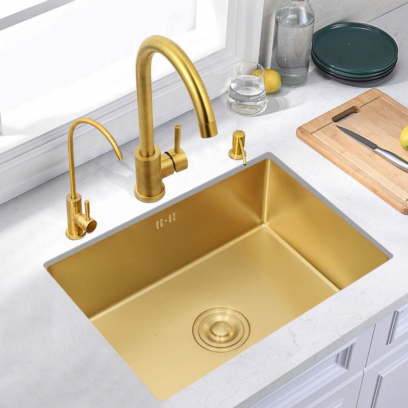 Nano Tuhao Gold Stainless Steel Handmade Bar Counter Sink Small Single Sink Mini Kitchen Vegetable Basin under Counter Sink Large