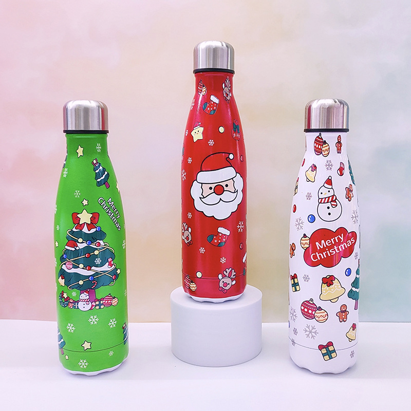 Factory Direct Sales Cross-Border 304 Stainless Steel Vacuum Cup Double-Layer Vacuum Straight Coke Bottle Shape Christmas Water Cup