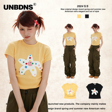 UNBDNS 可爱植绒卡通毛巾绣短袖T恤女日系甜妹短款上衣夏季新款