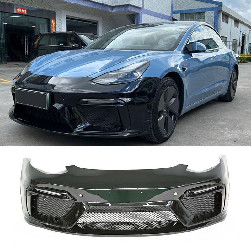 适用于特斯拉model3改装gt4前杠带灯款大包围保险杠外观升级套件