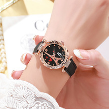 2023外贸跨境新款爱心手表铁塔百搭女士皮带手表时尚水钻简约腕表