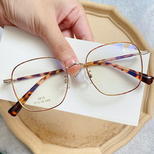 小红书新款素颜眼镜潮流复古方框眼镜框平光镜金属眼镜架豹纹玳瑁