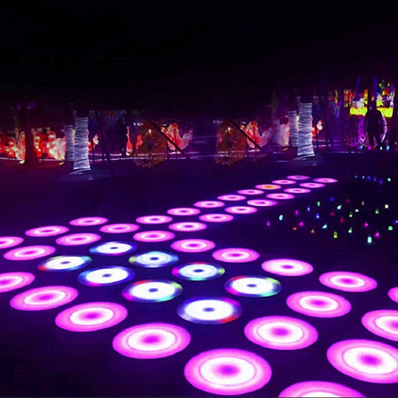 led发光跑马地砖灯七彩音乐舞台圆盘跳跳板防水酒吧气氛感应地灯
