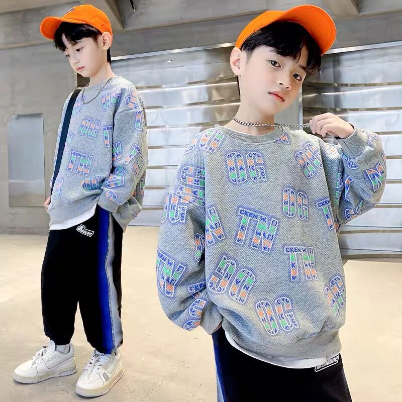 Children's Clothing Boy's Hoody 2023 Spring and Autumn Children's round Neck Top Middle and Big Children Boys Fashion Style Long Sleeve Pullover T-shirt