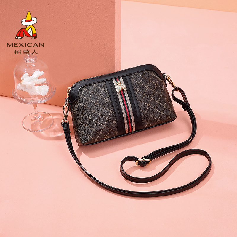 稻草人女士包包2020新款复古撞色老花单肩包时尚潮流百搭斜挎小包
