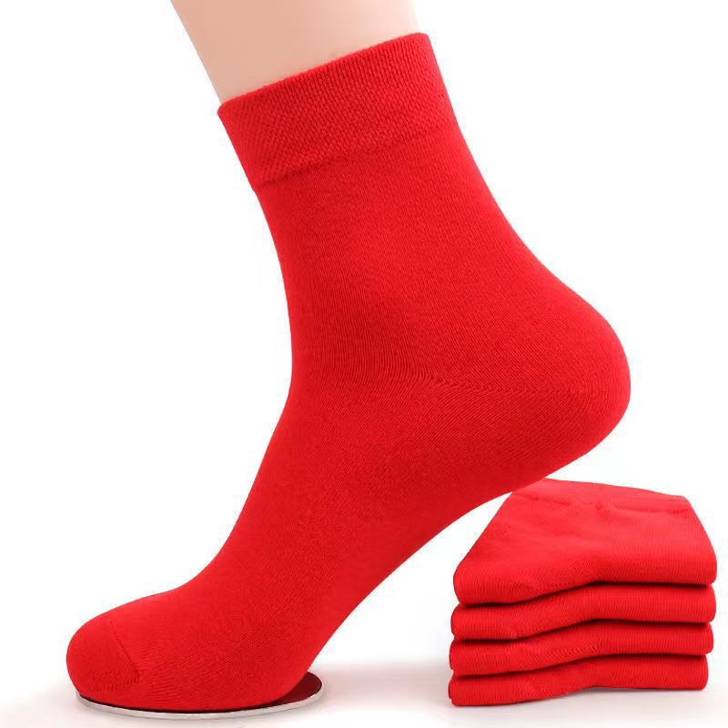 Seven-Star Beaded Red Socks Cotton Women's Pedal Seven-Star Socks Red Good Luck Socks Men's Rabbit Year New Year Socks Wholesale