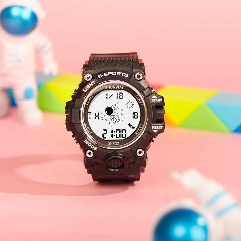 新款双拼色大表盘太空人电子表儿童初高中学生防水多功能夜光手表