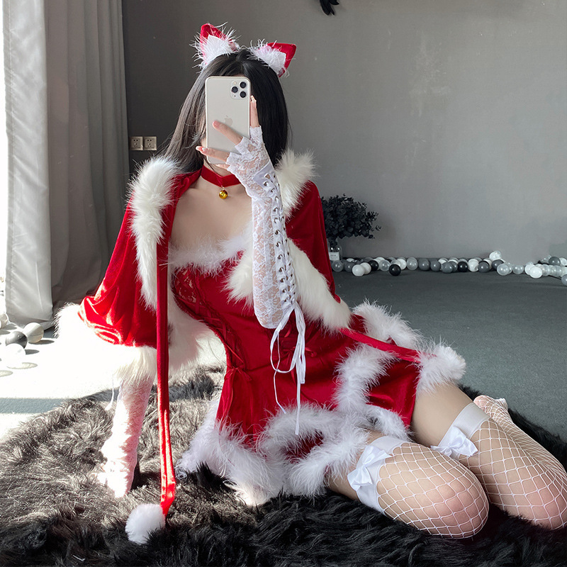 圣诞战袍猫女主题服装兔女郎性感连体套装网红主播衣服连衣裙