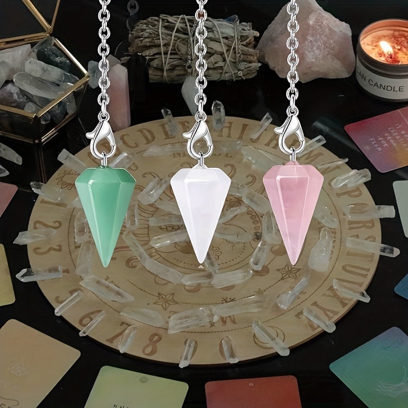 跨境天然宝石水晶粉水晶紫水晶六角柱锥形灵摆吊坠项链切面水晶